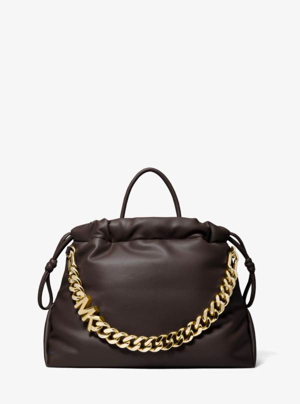 Damske Prenosná Taška Michael Kors Lina Medium Logo Faux Leather Čokoláda - Kabelky Michael Kors Sleva | UVXSY-5124